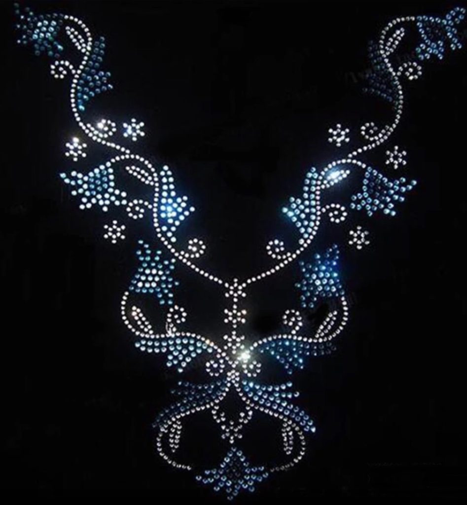 Strass Motiv Blumenranke Kristall silber blau Cony's Dance Design